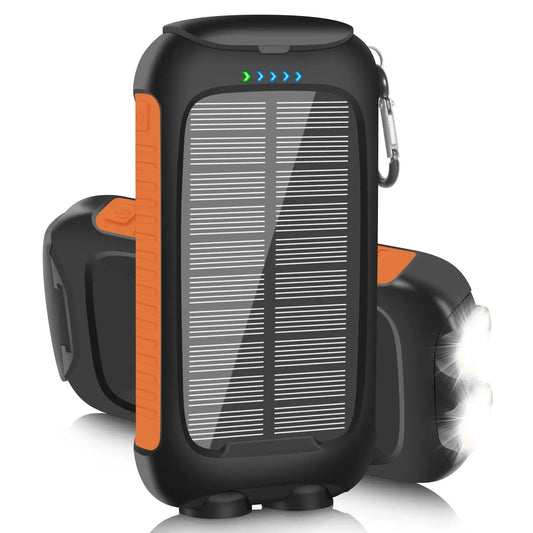 10000mAh Solar Power Bank Portable Waterproof Fast Charge Dual USB Outdoor Charger LED Light for Camping Hiking Travel